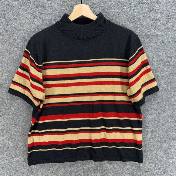 Croft & Barrow Tops - Croft & Barrow Sweater Pullover Women XL Black Striped Knit Short Sleeve Acrylic